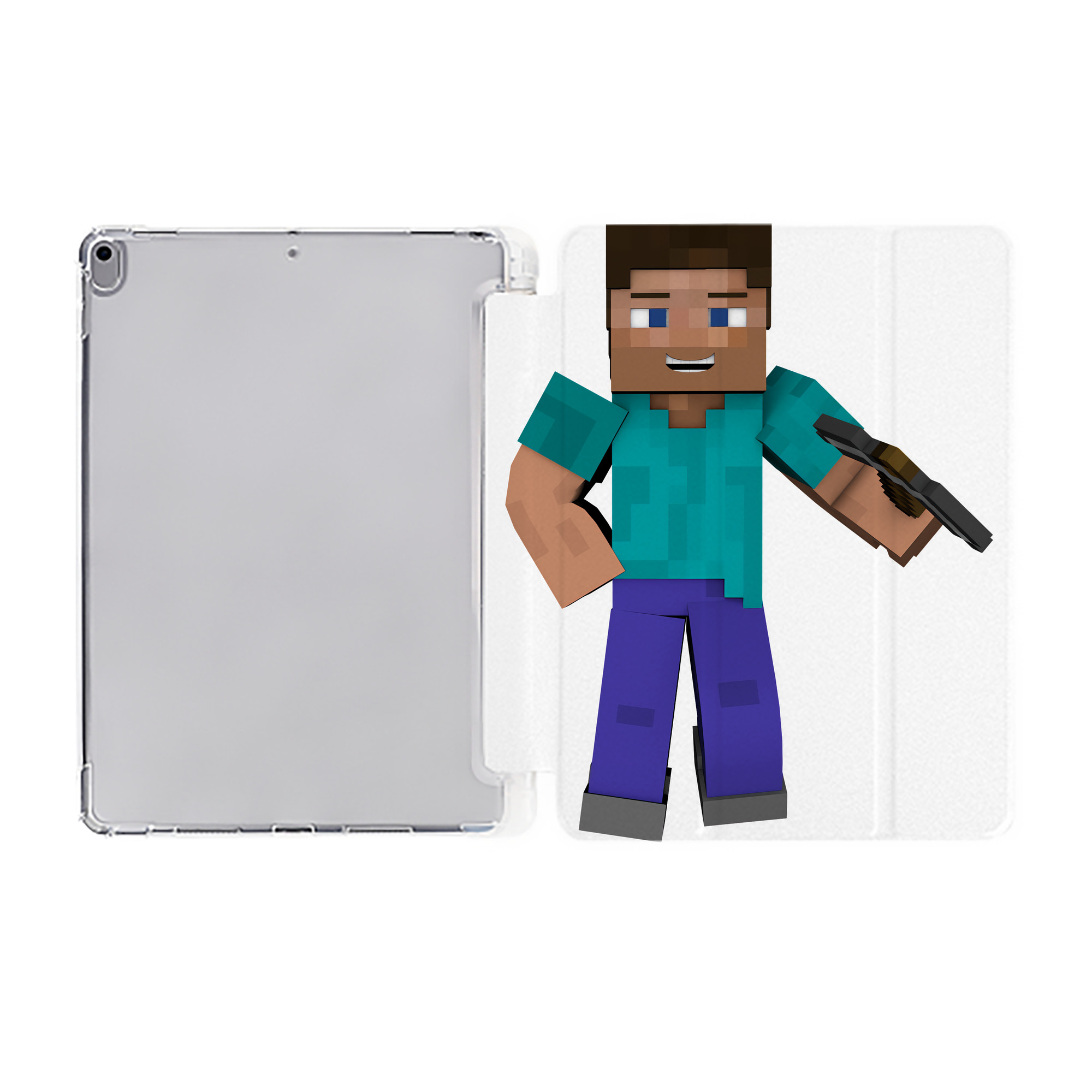 （画像用） マインクラフト ブロックの世界 Minecraft MC Block world IPad ケース ペン収納付き 三つ折りスタンド PUレザー×シリコン 対応機種9.5/10.5/10.9インチ
